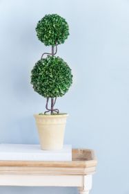 D7x22"H Two-Tiered Faux Boxwood Sphere Topiary in Cream Pot