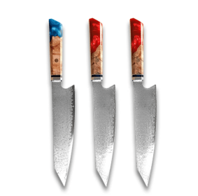 Chef's Knife For Japanese Cuisine In Damascus (Option: Blue Red Red-34.7cm)