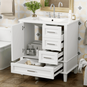 30 Bathroom Vanity , Modern Bathroom Cabinet With Sink Combo Set, Bathroom Storage Cabinet With A Soft Closing Door And 3 Drawers, Solid Wood Fra (Option: White)
