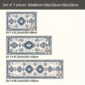 Blue And White Retro Ethnic Style Kitchen Carpet Three-piece Set Niche Artistic Texture Infuses Retro Ritual Feeling For Kitchen Space Non-slip E (Option: 3)