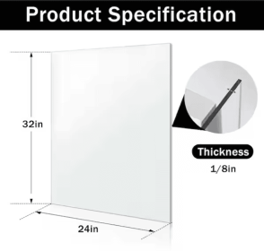 Clear Acrylic Sheet, 0.125Inch Thick (Option: 24x32in)