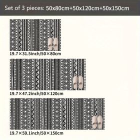 Black And White Geometric Ethnic Style Kitchen Carpet Three-piece Set Fashionable And Cool Artistic Sense Full Of Anti-skid And Stain Resistance (Option: 3)